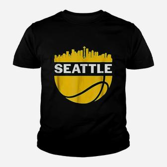 Vintage Seattle Washington Cityscape Basketball Youth T-shirt | Crazezy CA