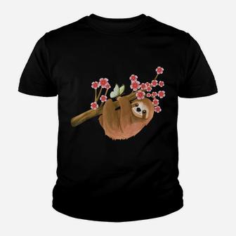 Vintage Sloth Shirt Japanese Cherry Blossom Flower Sakura Youth T-shirt | Crazezy DE