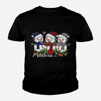 Vintage Snowman Snowmen Buffalo Plaid Christmas Snowflakes Sweatshirt Youth T-shirt | Crazezy