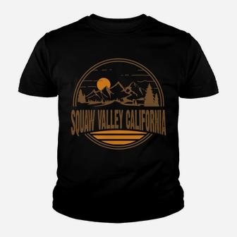 Vintage Squaw Valley California Mountain Hiking Print Sweatshirt Youth T-shirt | Crazezy