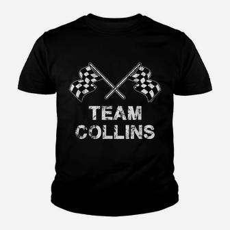 Vintage Team Collins Family Name Checkered Flag Racing Youth T-shirt | Crazezy