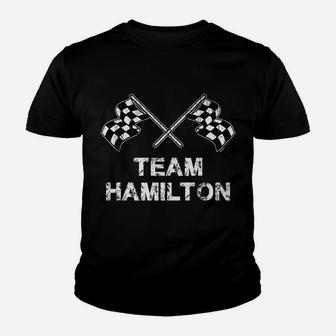 Vintage Team Hamilton Family Name Checkered Flag Racing Youth T-shirt | Crazezy AU