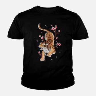 Vintage Tiger Japanese Cherry Blossom Flower T Shirt Youth T-shirt | Crazezy DE