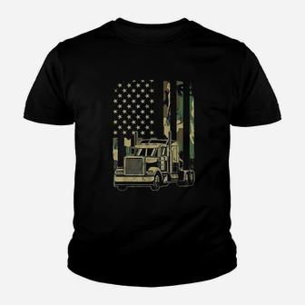 Vintage Trucker Camouflage American Flag Truck Driver Youth T-shirt | Crazezy