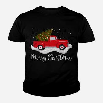 Vintage Wagon Christmas Shirt Tree On Car Xmas Red Truck Sweatshirt Youth T-shirt | Crazezy