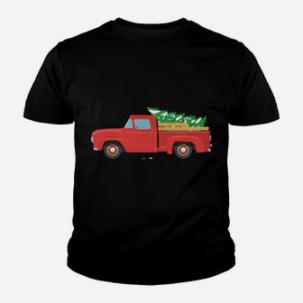Vintage Wagon Christmas Tree Red Retro Farmer Truck Vacation Youth T-shirt | Crazezy UK