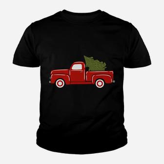 Vintage Wagon Christmas Tree Red Retro Farmer Truck Vacation Youth T-shirt | Crazezy