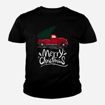 Vintage Wagon Red Truck Christmas Tree Pajama Gift Youth T-shirt | Crazezy CA