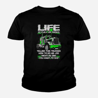 Vitome Truck Driver Trucker Life Is Full Of Risks Truck Driver Youth T-shirt - Thegiftio UK