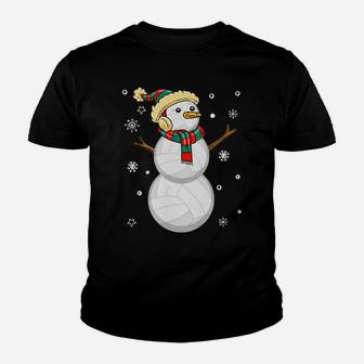 Volleyball Snowman Christmas Gift Tee Xmas Snowmie Santa Tee Youth T-shirt | Crazezy