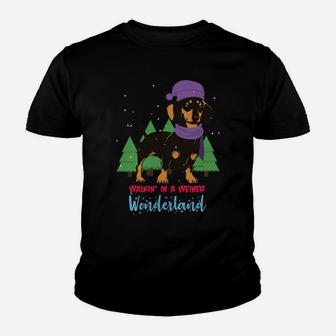Walking In A Weiner Wonderland, Dachshund Christmas Snow Sweatshirt Youth T-shirt | Crazezy