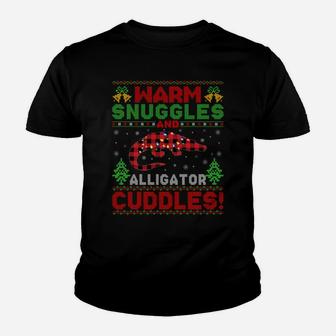 Warm Snuggles And Alligator Cuddles Ugly Alligator Christmas Sweatshirt Youth T-shirt | Crazezy