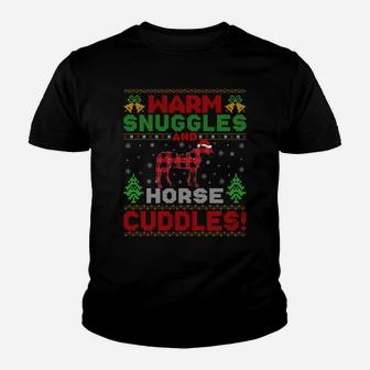Warm Snuggles And Horse Cuddles Ugly Horse Christmas Sweatshirt Youth T-shirt | Crazezy