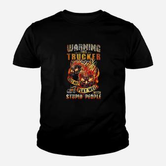 Warning This Trucker Does Not Play Well With Stupid People Youth T-shirt | Crazezy