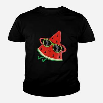 Watermelon Summer Melon With Sunglasses Funny Watermelon Youth T-shirt | Crazezy