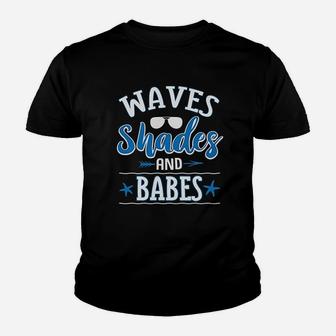 Waves Shades And Babes Funny Beach Vacation Youth T-shirt | Crazezy