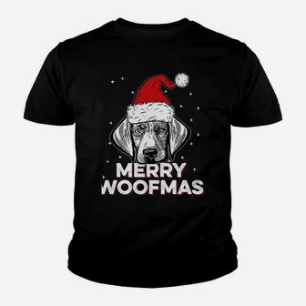 Weimaraner Wearing Christmas Santa Hat | Merry Woofmas Sweatshirt Youth T-shirt | Crazezy CA