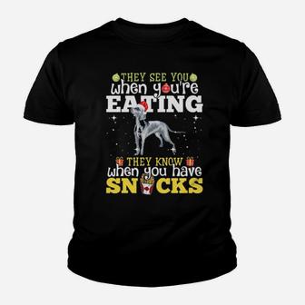 Weimaraner Xmas They See Youre Eating Youth T-shirt - Monsterry DE