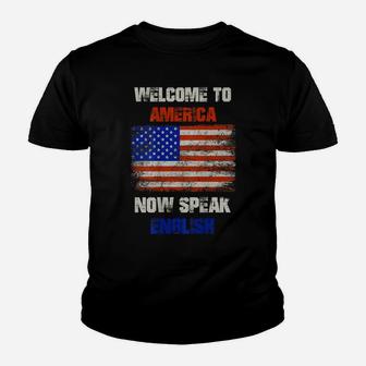 Welcome To America Now Speak English Youth T-shirt | Crazezy