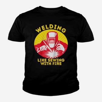 Welding Like Sewing With Fire Welder Apparel Raglan Baseball Tee Youth T-shirt | Crazezy CA