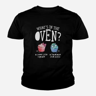 Whats In The Oven Gender Reveal Party Cupcake Or Stud Muffin Youth T-shirt | Crazezy DE