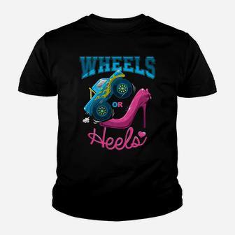 Wheels Or Heels Gender Reveal Family Youth T-shirt | Crazezy DE