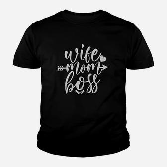 Wife Mom Boss Mothers Day Youth T-shirt | Crazezy