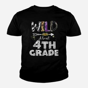 Wild About 4Th Grade Flower Leopard Print Teacher Student Youth T-shirt | Crazezy