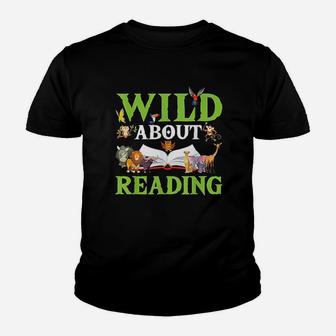 Wild About Reading Animals Books Reader Youth T-shirt | Crazezy UK