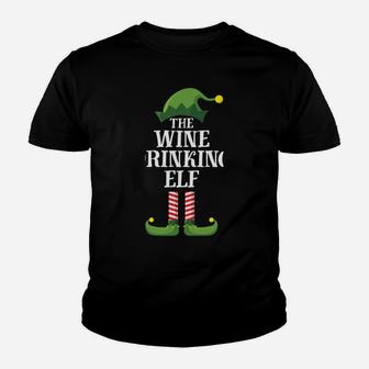 Wine Drinking Elf Matching Family Group Christmas Pajama Youth T-shirt | Crazezy UK