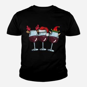 Wine Glass Santa Elf Reindeer Drinking Cool Christmas Gifts Youth T-shirt | Crazezy