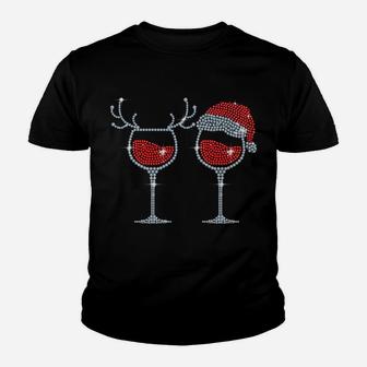 Wine Glass Santa Hat Reindeer Funny Drinking Team Christmas Youth T-shirt | Crazezy CA