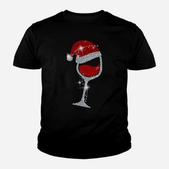 Wine Glasses Santa Hat Christmas Tee Funny Wine Lover Gift Youth T-shirt | Crazezy