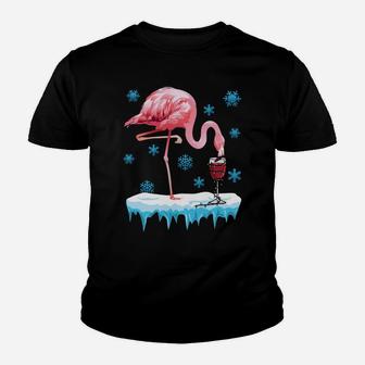 Wine Lover's Pink Flamingo Christmas Party Ugly Sweatshirt Youth T-shirt | Crazezy