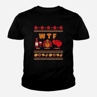 Wine Turkey Family Thanksgiving Ugly Youth T-shirt | Crazezy