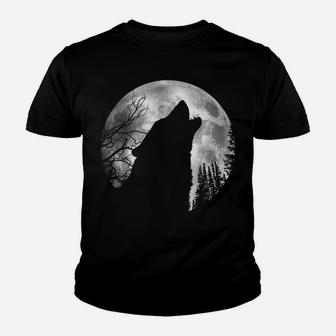 Wolf Wild Lone Howling Full Moon Nature Wildlife Wilderness Youth T-shirt | Crazezy CA