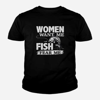 Woman Want Me Fish Fear Me Youth T-shirt | Crazezy