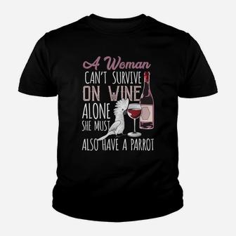 Women, Red Wine, And Parrots, Pet Bird Umbrella Cockatoo Youth T-shirt | Crazezy CA