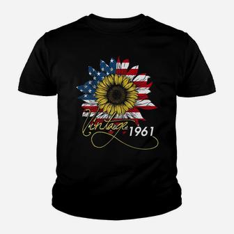 Womens 59Th Birthday Sunflower Vintage Born In 1961 American Flag Youth T-shirt | Crazezy AU