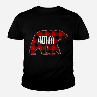 Womens Althea Bear Custom Red Buffalo Plaid Christmas Pajama Youth T-shirt | Crazezy UK