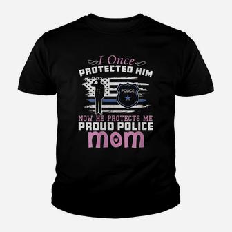 Womens American Police Thin Blue Line Gift Proud Mom Youth T-shirt | Crazezy