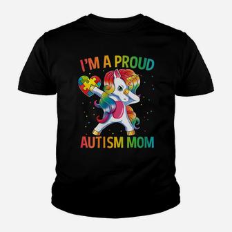 Womens Autism Awareness Dabbing Unicorn Proud Autism Mom Gift Youth T-shirt | Crazezy