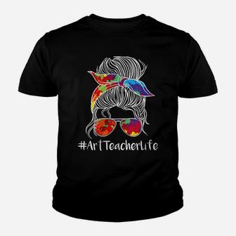 Womens Back To School Messy Bun Art Teacher Life Youth T-shirt | Crazezy