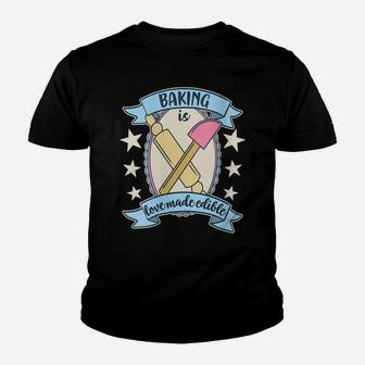 Womens Baking Is Love Made Edible Cute Vintage Baker Gift Youth T-shirt | Crazezy