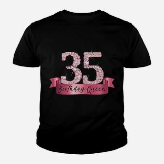 Womens Birthday Queen I Pink 35Th Number & Ribbon Banner Outfit Youth T-shirt | Crazezy UK