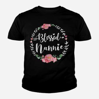 Womens Blessed Nannie Cute Flower Nannie Gift Youth T-shirt | Crazezy UK