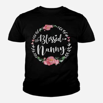 Womens Blessed Nanny Cute Flower Nanny Gift Youth T-shirt | Crazezy