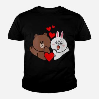Womens Brown Bear Cony Bunny Rabbit Love Kisses For You Valentine Youth T-shirt - Monsterry AU