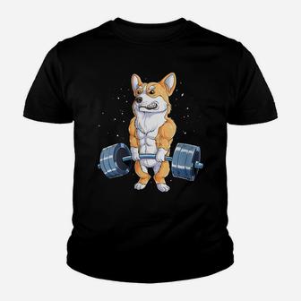 Womens Corgi Weightlifting Funny Deadlift Men Fitness Gym Workout Youth T-shirt | Crazezy