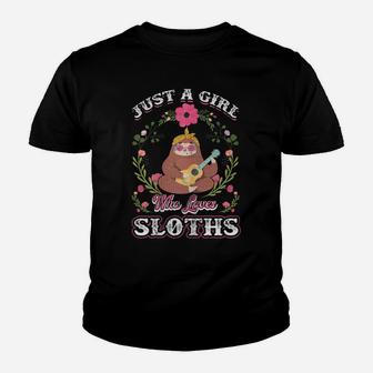 Womens Cute Colorful Pink Flower Sloths Lover Youth T-shirt | Crazezy